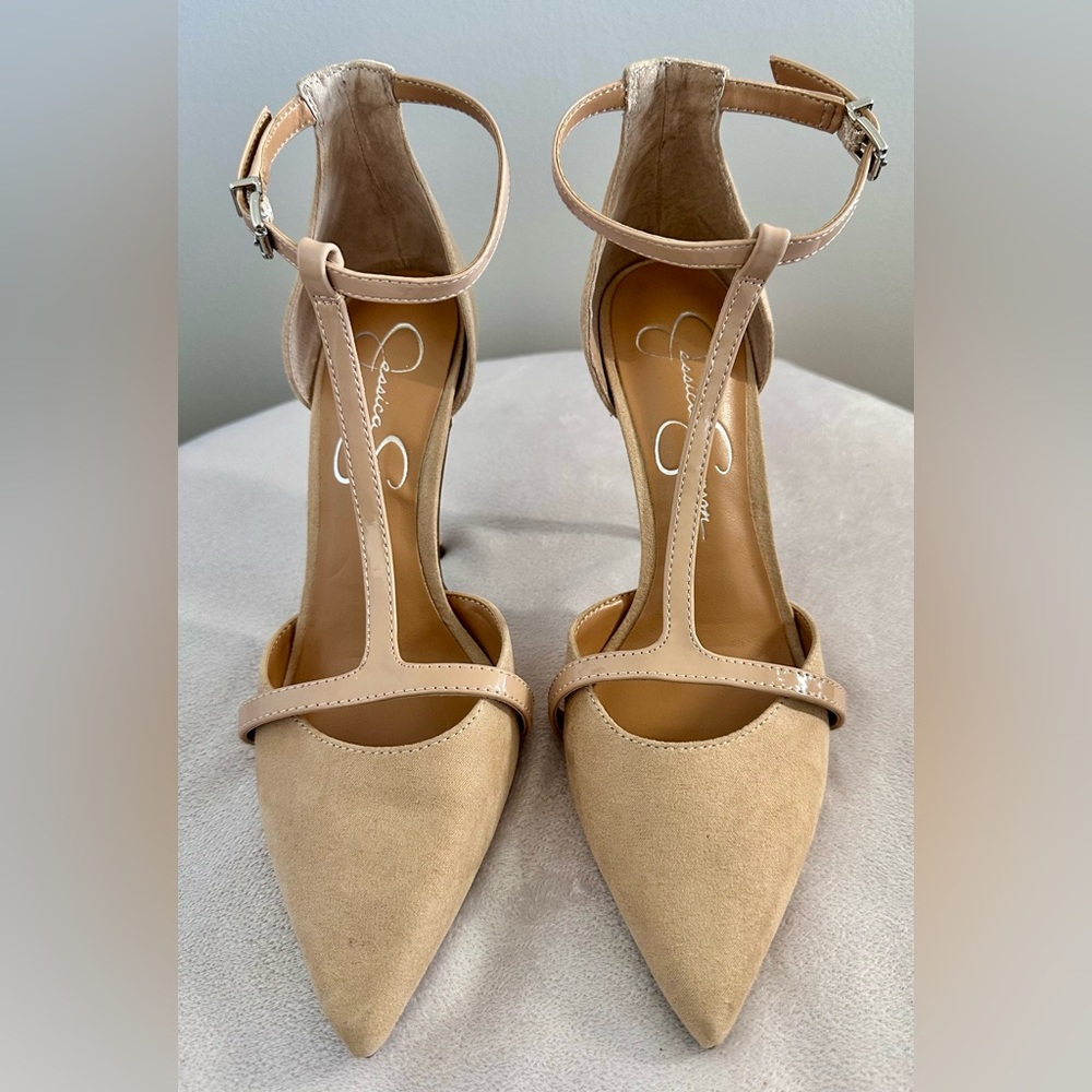 Jessica Simpson Suede Pumps with the strap around.